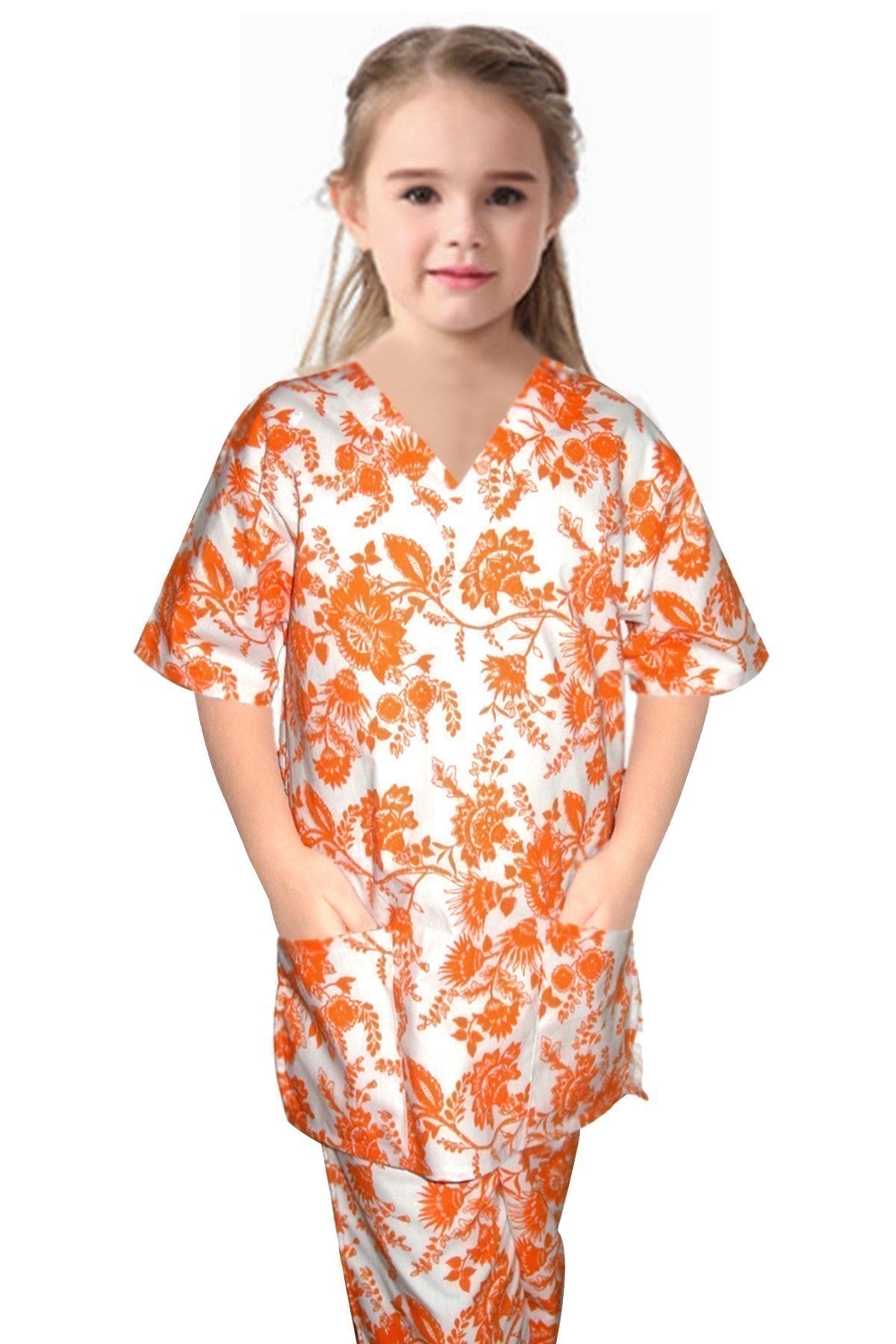 Printed Children's scrub set 4 pocket half sleeve (top 3 pocket with bottom 1 pocket)