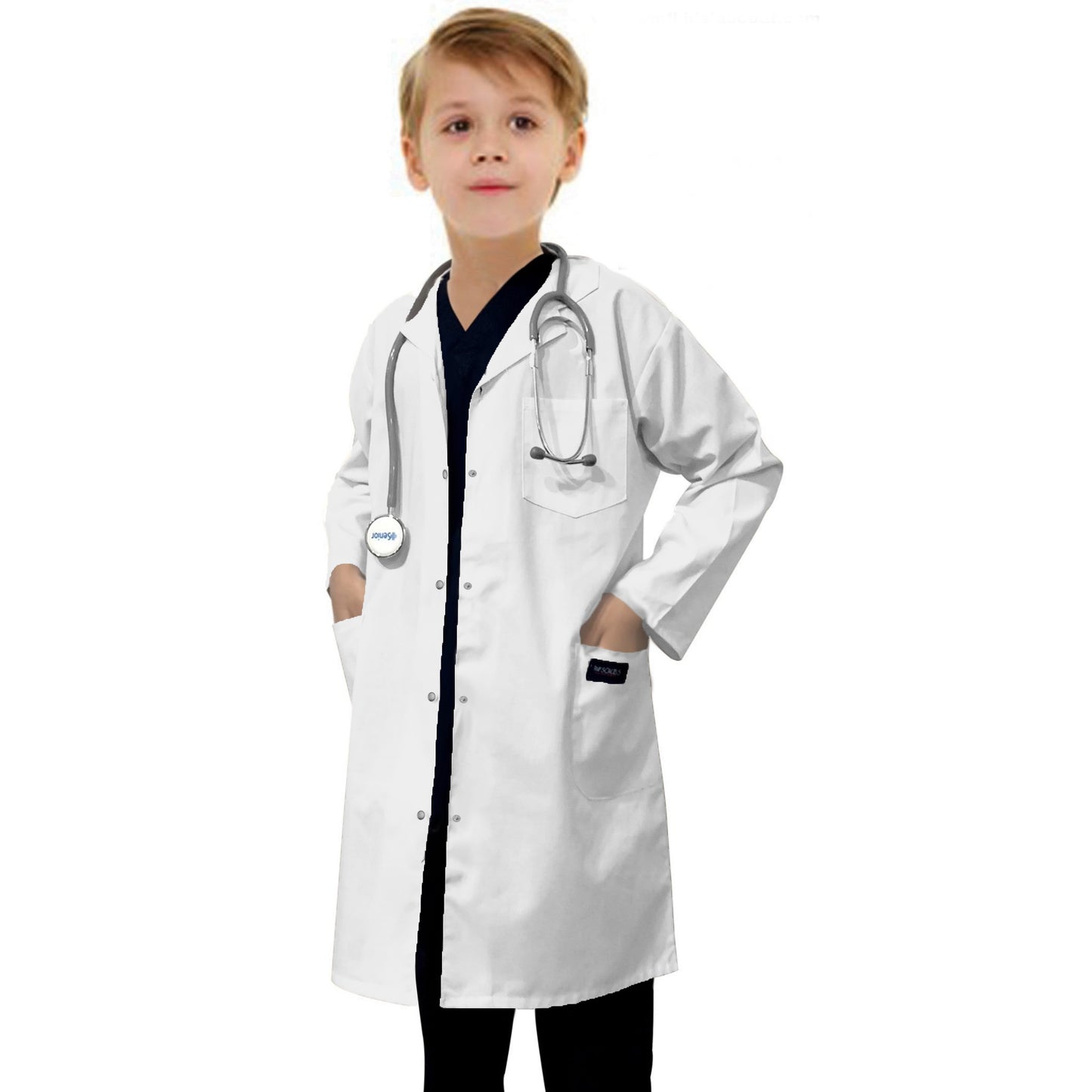 Children's / Kids Labcoat 3 Pocket Full Sleeve in Poplin Fabric with Snap Buttons