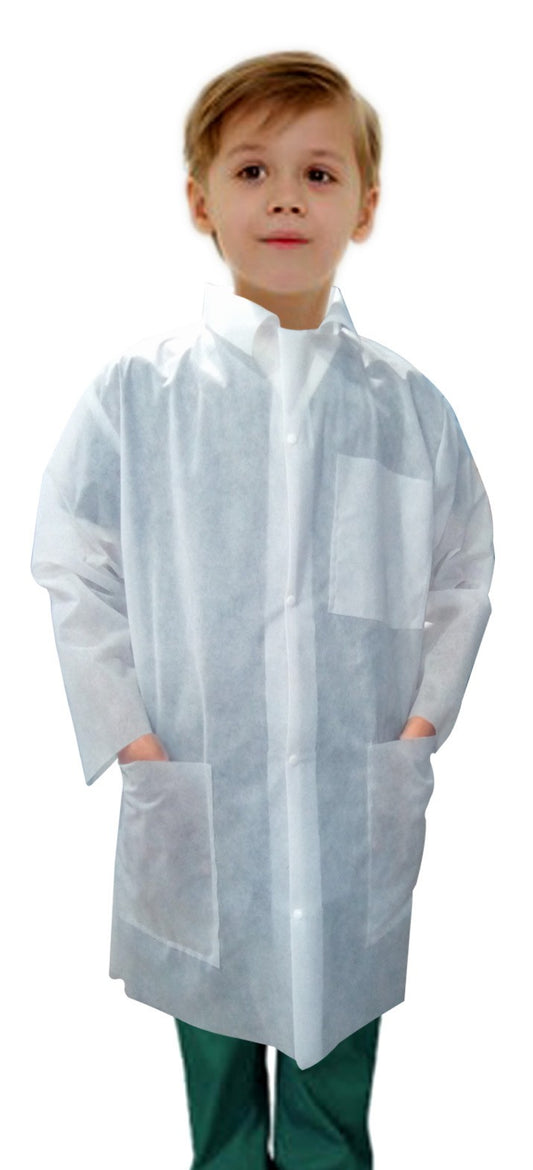 Kids Disposable lab coat 3 pocket full sleeve with front plastic snap buttons