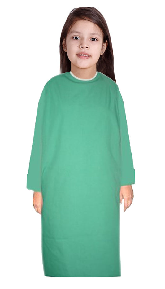 Children Patient Gown Full Sleeve with Matching piping Back Open, Tie-able from Two Points in Poplin Fabric