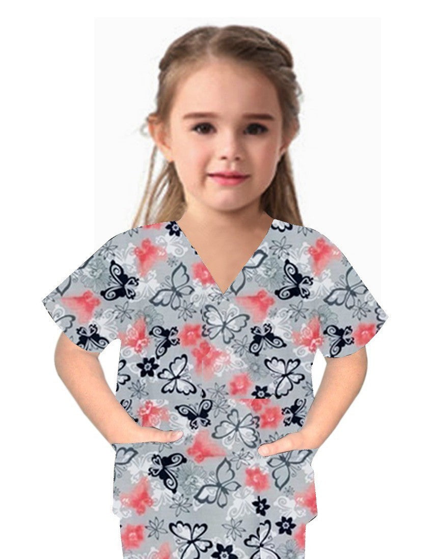 Printed Childrens Scrub Top 2 Pocket Half Sleeve