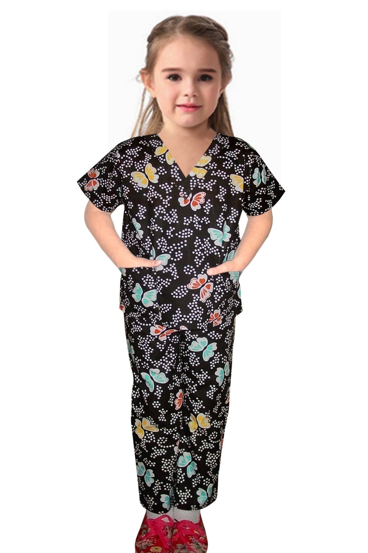 Printed children's scrub set 3 pocket half sleeve (top 2 pocket with bottom 1 pocket)