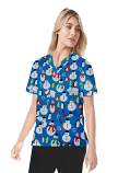 Snowman Print Scrub Set 4 Pockets Ladies Half Sleeves (2 Pockets Top and 2 Pockets Pant) in Interlock Stretch Fabric 100% Polyester 