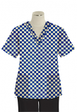 Top v neck 2 pocket half sleeve Ladies in Blue Square Print