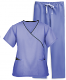 A_scrub set 4 pocket solid ladies half sleeve mockwrap side with snap buttons with welt pocket (2 pocket top 2 pocket boot cut pant)