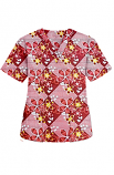 Top v neck 2 pocket half sleeve in Brown flowers with yellow filling print (100% Polyester Fabric) 