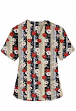 Top v neck 2 pocket half sleeve Ladies in Red and Beige flowers with Grey backgroud
