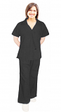 Stretchable Scrub set 4 pocket ladies with v-neck collar style top half sleeve with flare leg pant (top 2 pocket with 2 pocket pant) in 35% Cotton 63% Polyester 2% Spandex
