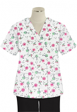 Top v neck 2 pocket half sleeve Ladies in Cherry Blossom Print