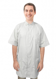 Poplin Labcoat unisex half sleeve snap buttons  with covered placket 3 pockets solid pleated (35 perc cotton 65 perc polyester) in 36 38 40 42 inch lengths ( RK )