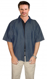Denim barber jacket with collar 2 pockets half sleeve with zipper dark shade