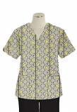 Printed scrub set 4 pocket ladies half sleeve Yellow petal and Grey print (2 pocket top and 2 pocket pant)